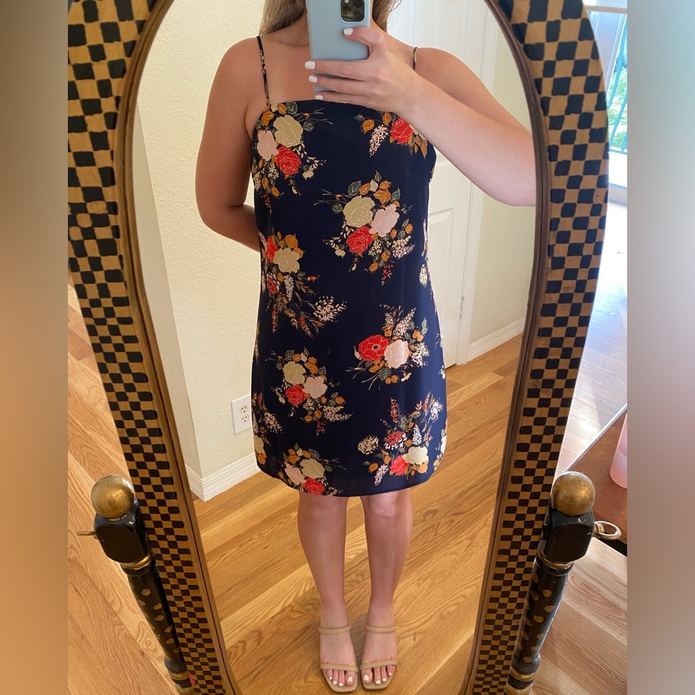 Navy blue floral spaghetti strap Sun dress